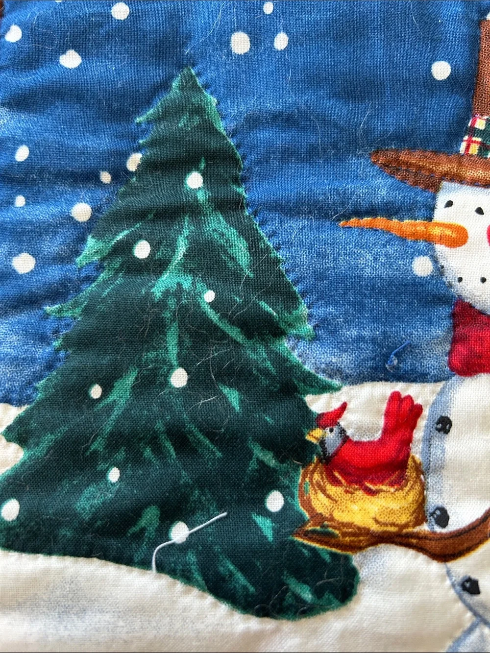 Holiday Snowman Quilted Wall Hanging - Blue and White Festive Decor